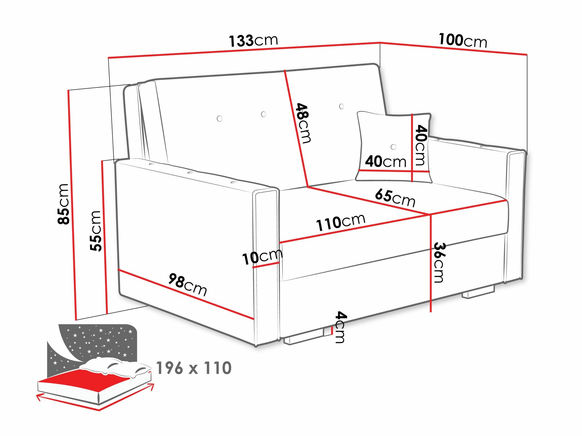 Canapé convertible Caelrin II (Coral 80)