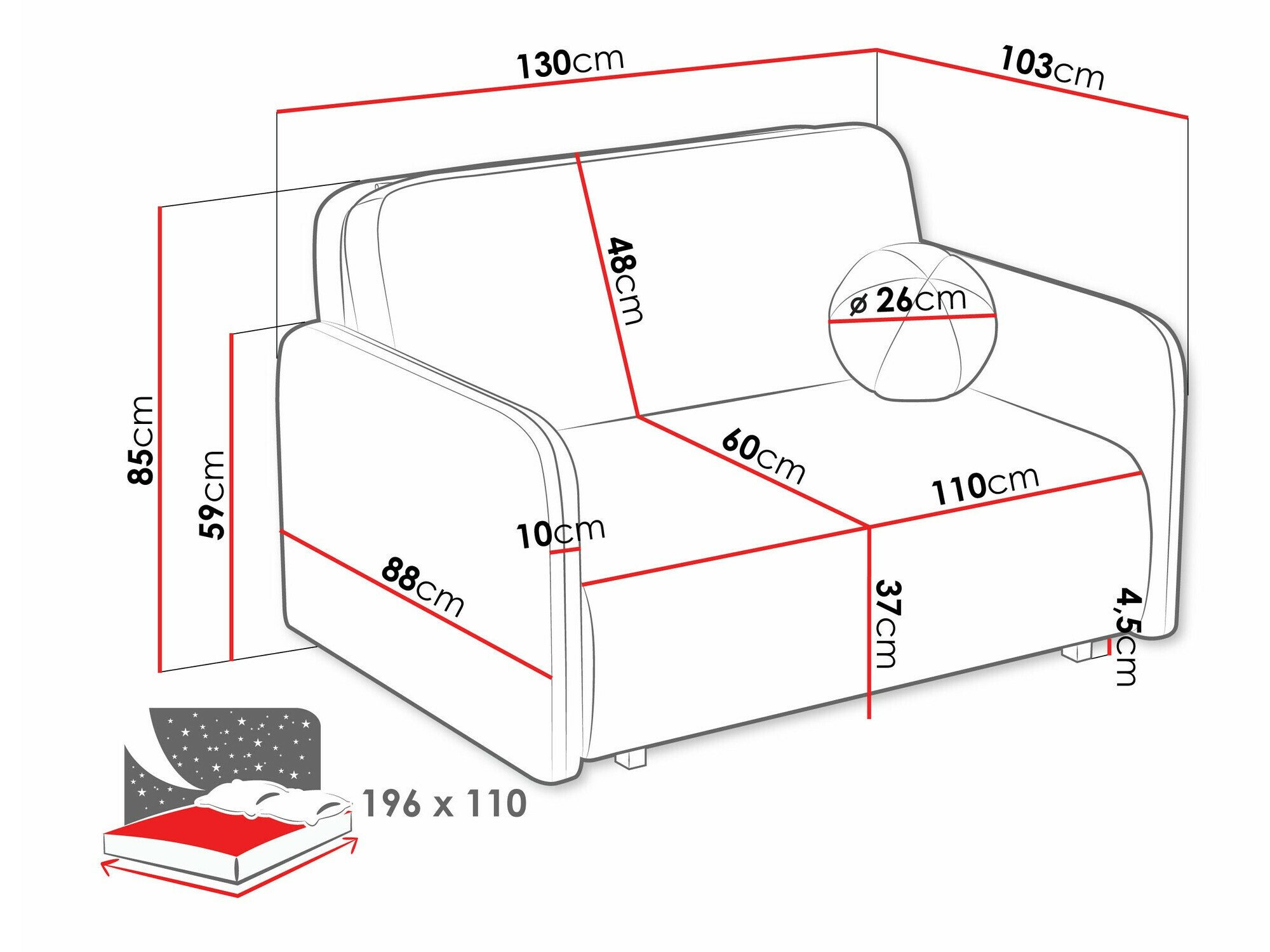 Canapé convertible Poetal II (Velo 626)