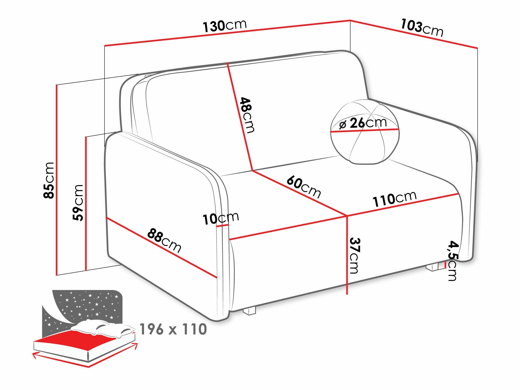 Canapé convertible Poetal II (Velo 633)