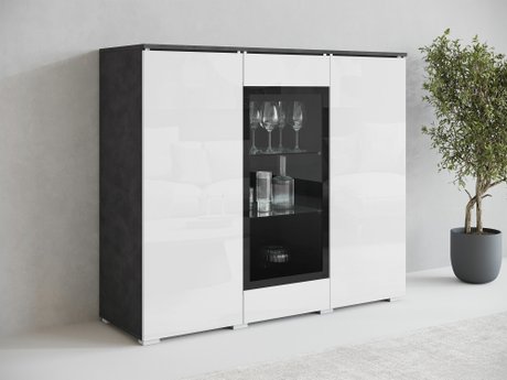 Buffet Mirfivo 103 (Matera gris + Blanc brillant)