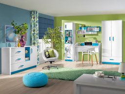 Chambre enfant complète Sorviru 107 (Blanc + Turquoise)