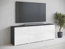 Meuble TV Mirfivo 104 (Matera gris + Blanc brillant)