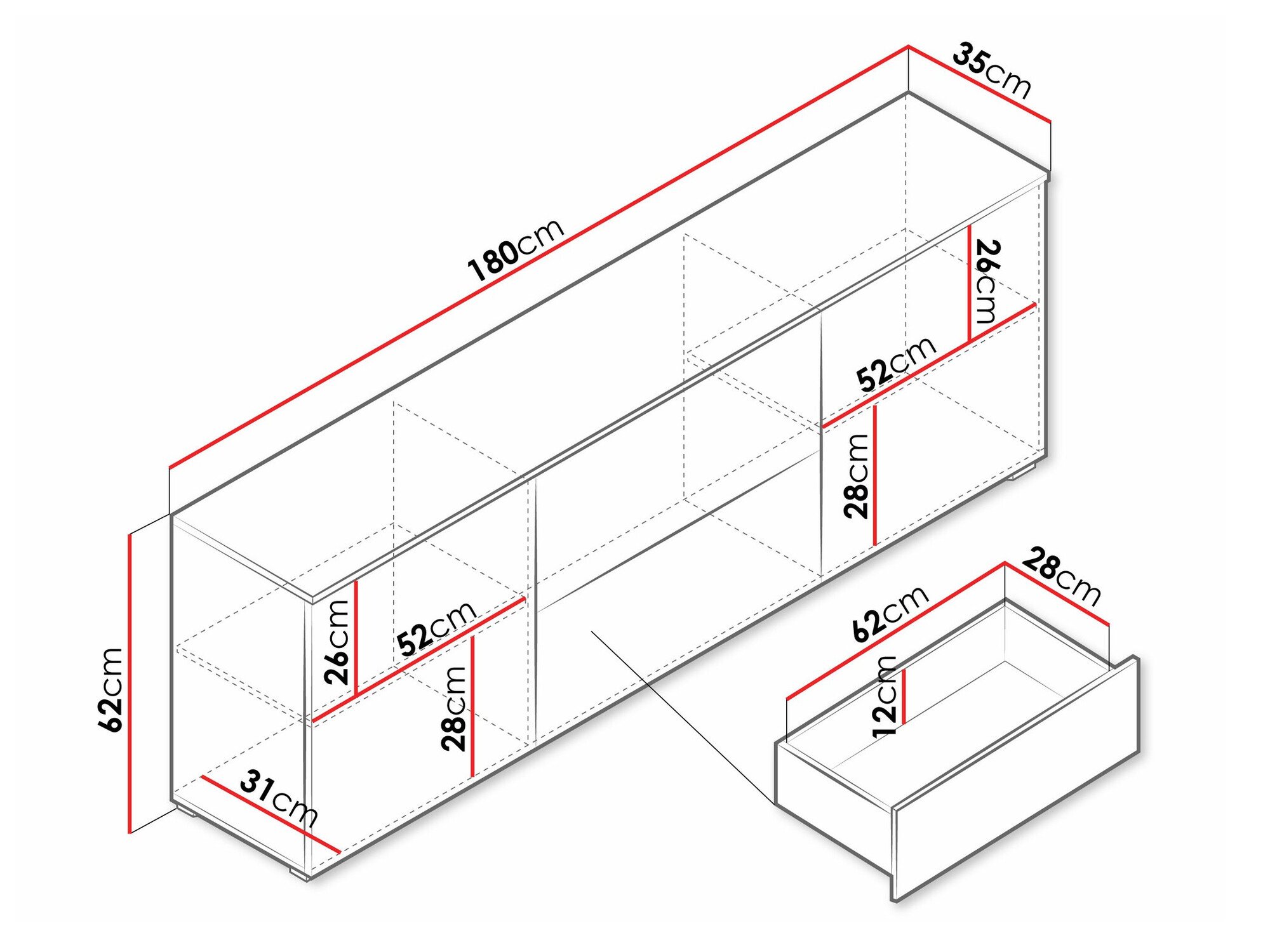 Meuble TV Sarasota 190 (Blanc + Blanc brillant)