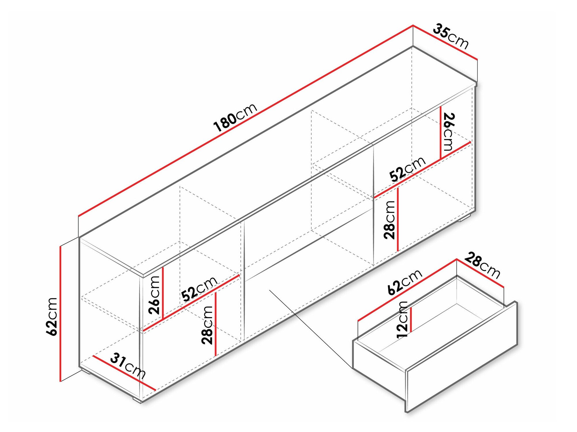 Meuble TV Sarasota 190 (Blanc + Blanc brillant)