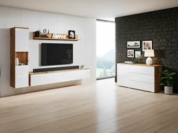 Ensemble de salon Sarasota 132 (Chêne wotan + Blanc brillant)