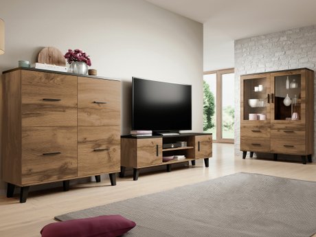 Ensemble de salon Larfloi 113 (Chêne wotan + Noir)