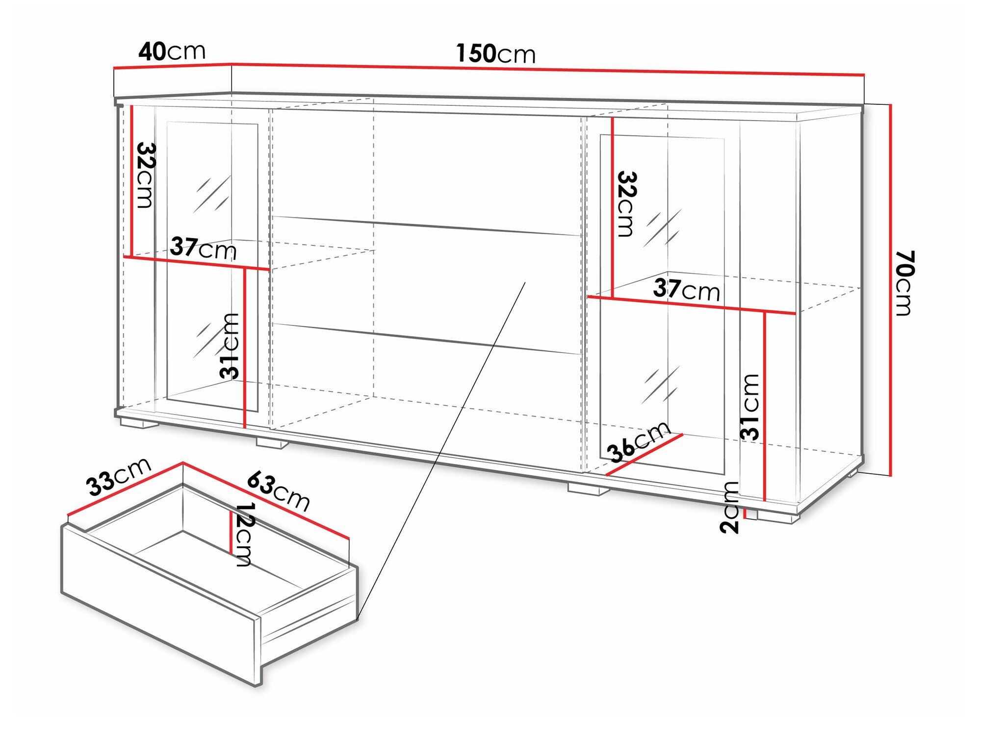 Commode Torcame 101 (Blanc + Blanc brillant)