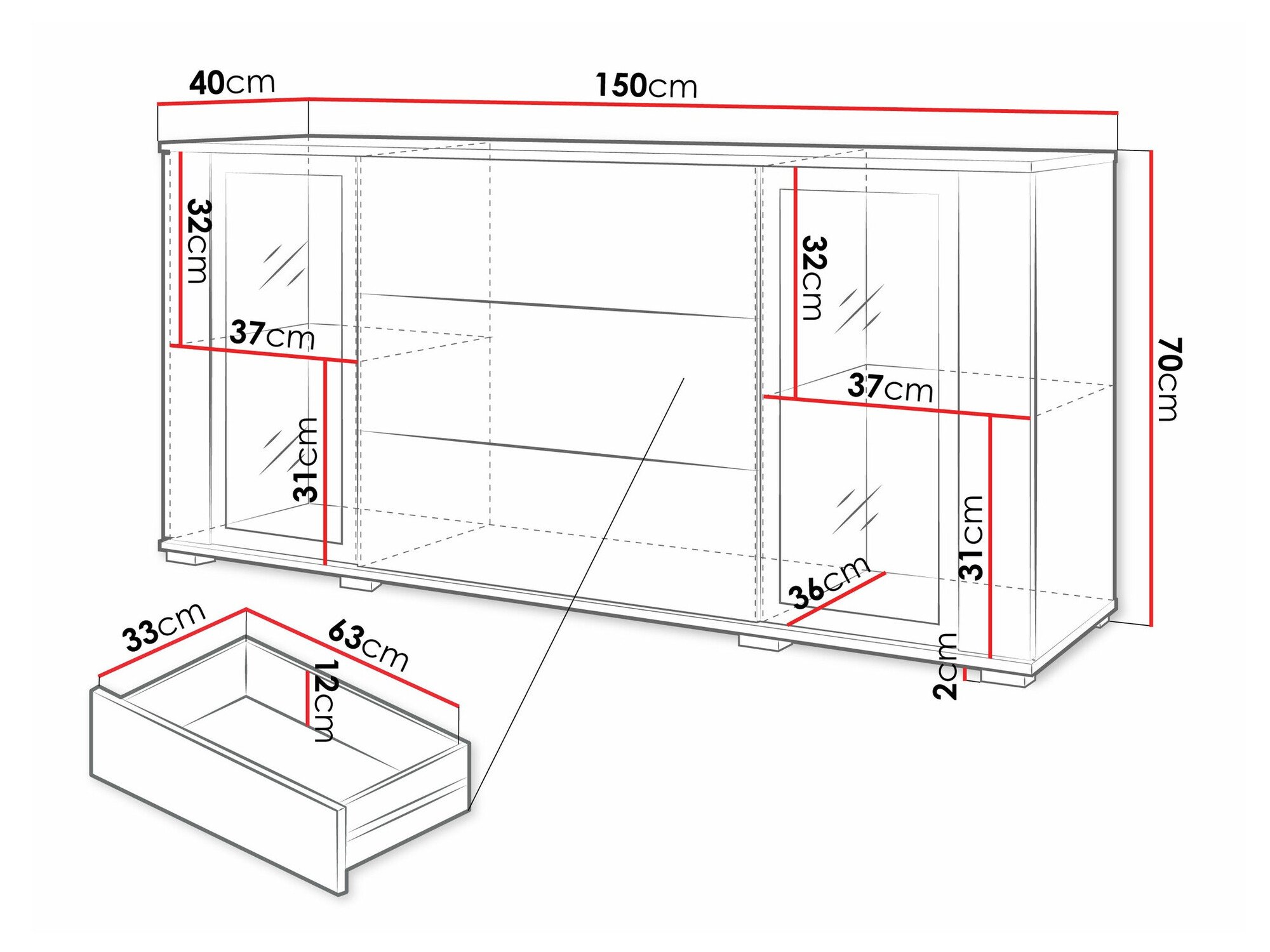 Commode Torcame 101 (Blanc + Blanc brillant)