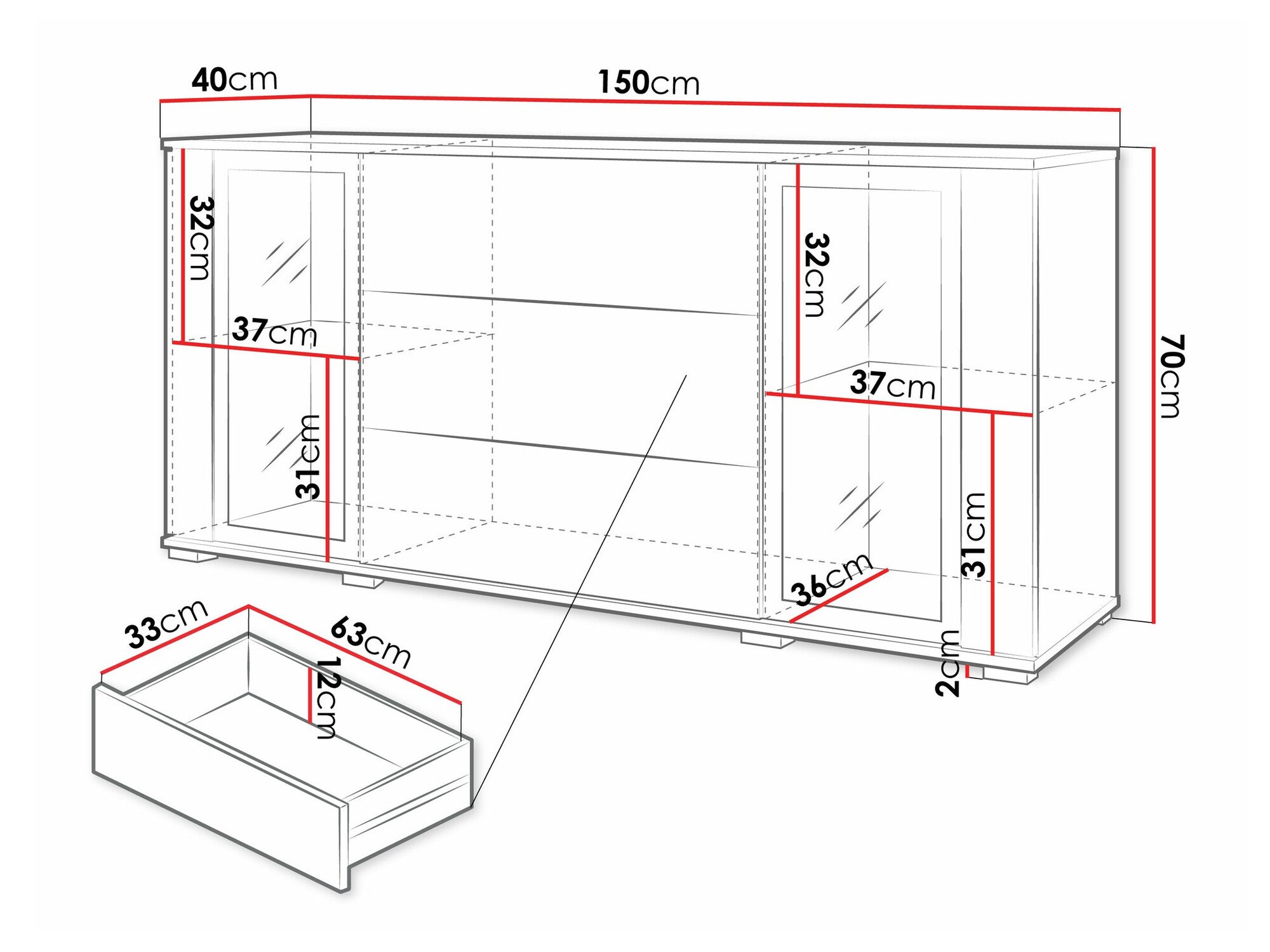 Commode Torcame 101 (Chêne wotan + Blanc brillant)