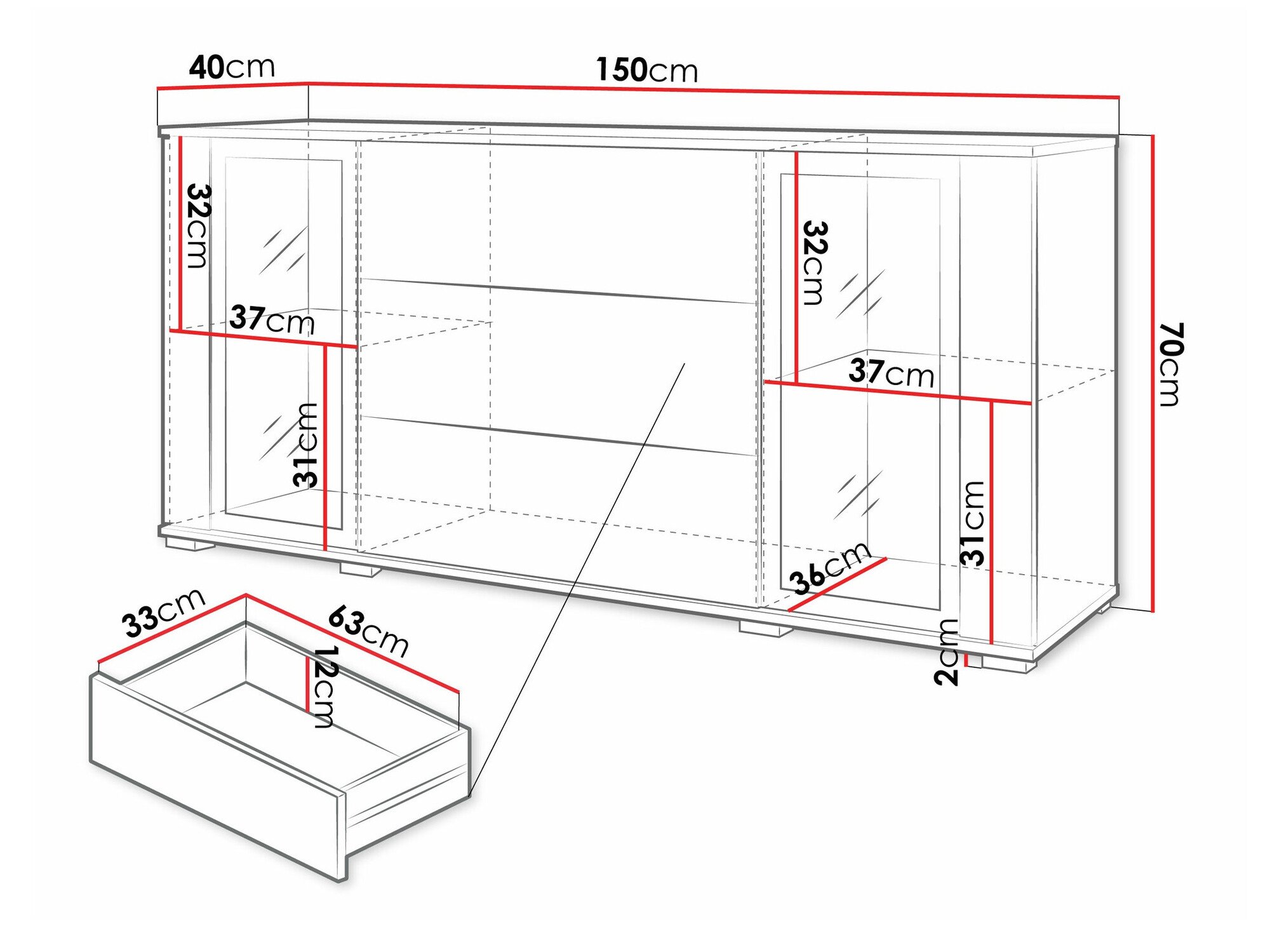 Commode Torcame 101 (Chêne wotan + Blanc brillant)