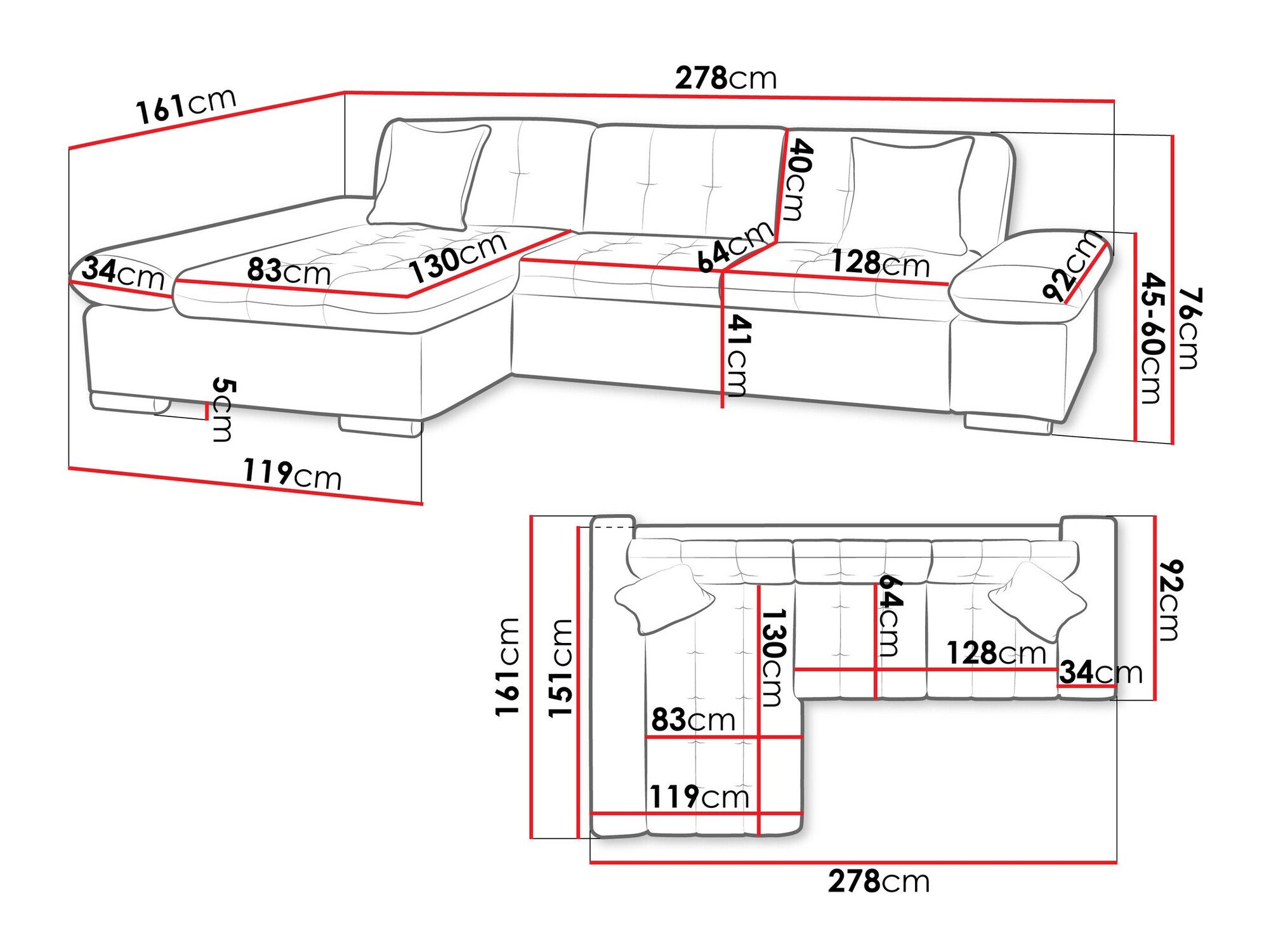 Canapé d'angle Comfivo Serenitas (Kronos 09 + Paros 05)
