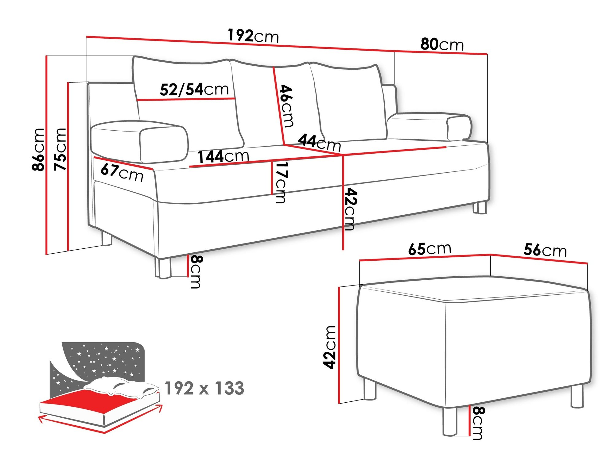 Ensemble de canapés Comfivo Artes (Manila 18 + Manila 16)