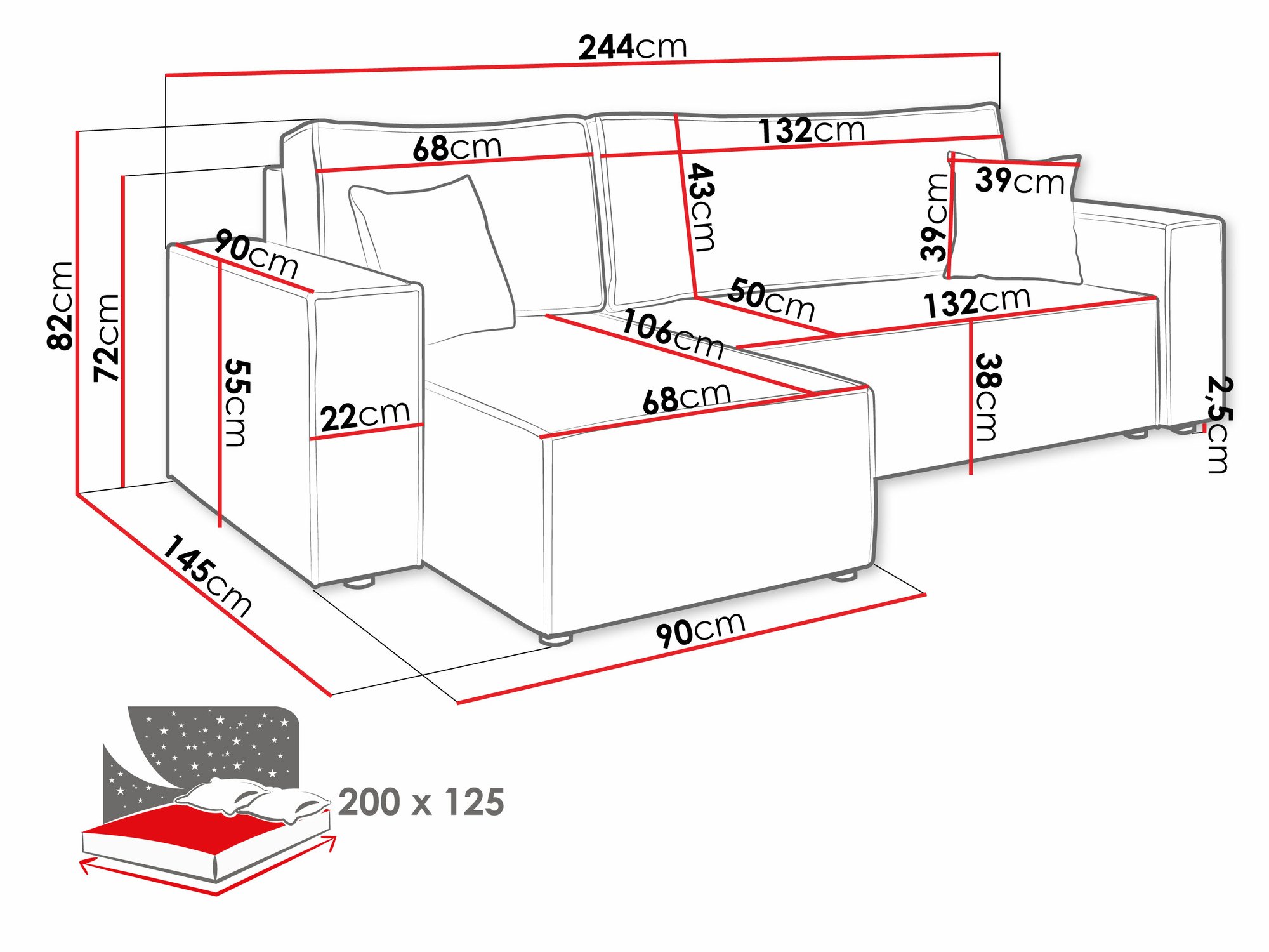 Canapé d'angle Shelton 100 (Poso 22)