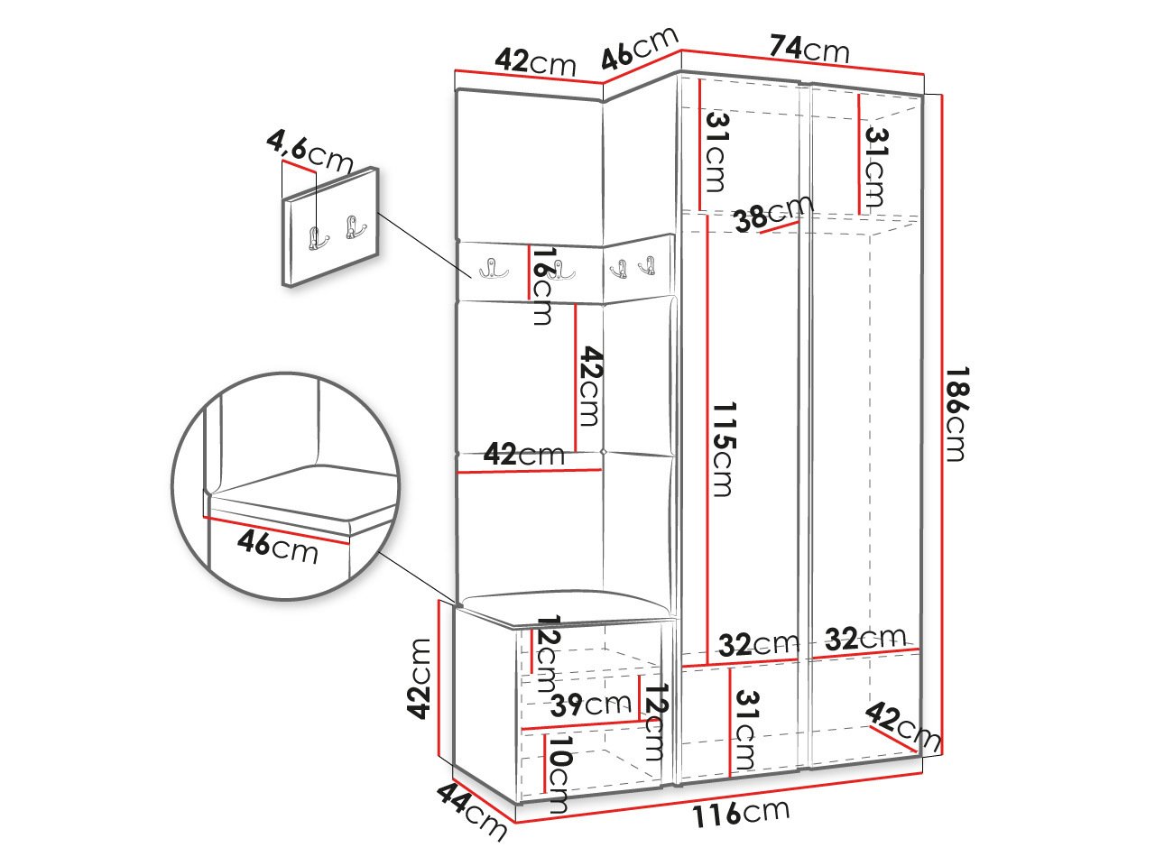 Meuble d'entrée Hartford 382 (Noir)