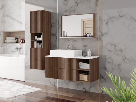 Ensemble de salle de bain Nauta I (Noyer + Marbre blanc)
