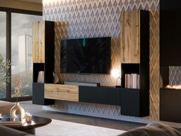 Ensemble de salon Calveru 107 (Noir + Chêne wotan)