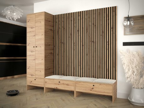 Meuble d'entrée Donio VI (Chêne Artisan + Abriamo 3)