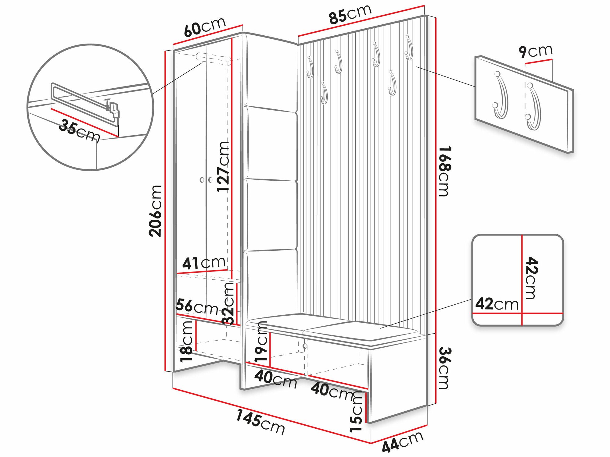 Meuble d'entrée Hartford 320 (Chêne Artisan + Abriamo 6)