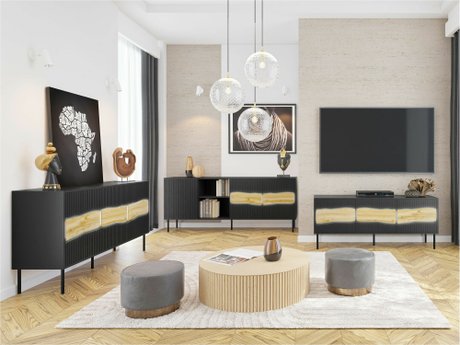 Ensemble de salon Monevare 105 (Noir + Chêne wotan)