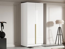Armoire Closico Staton I (Blanc + Blanc brillant + Doré)