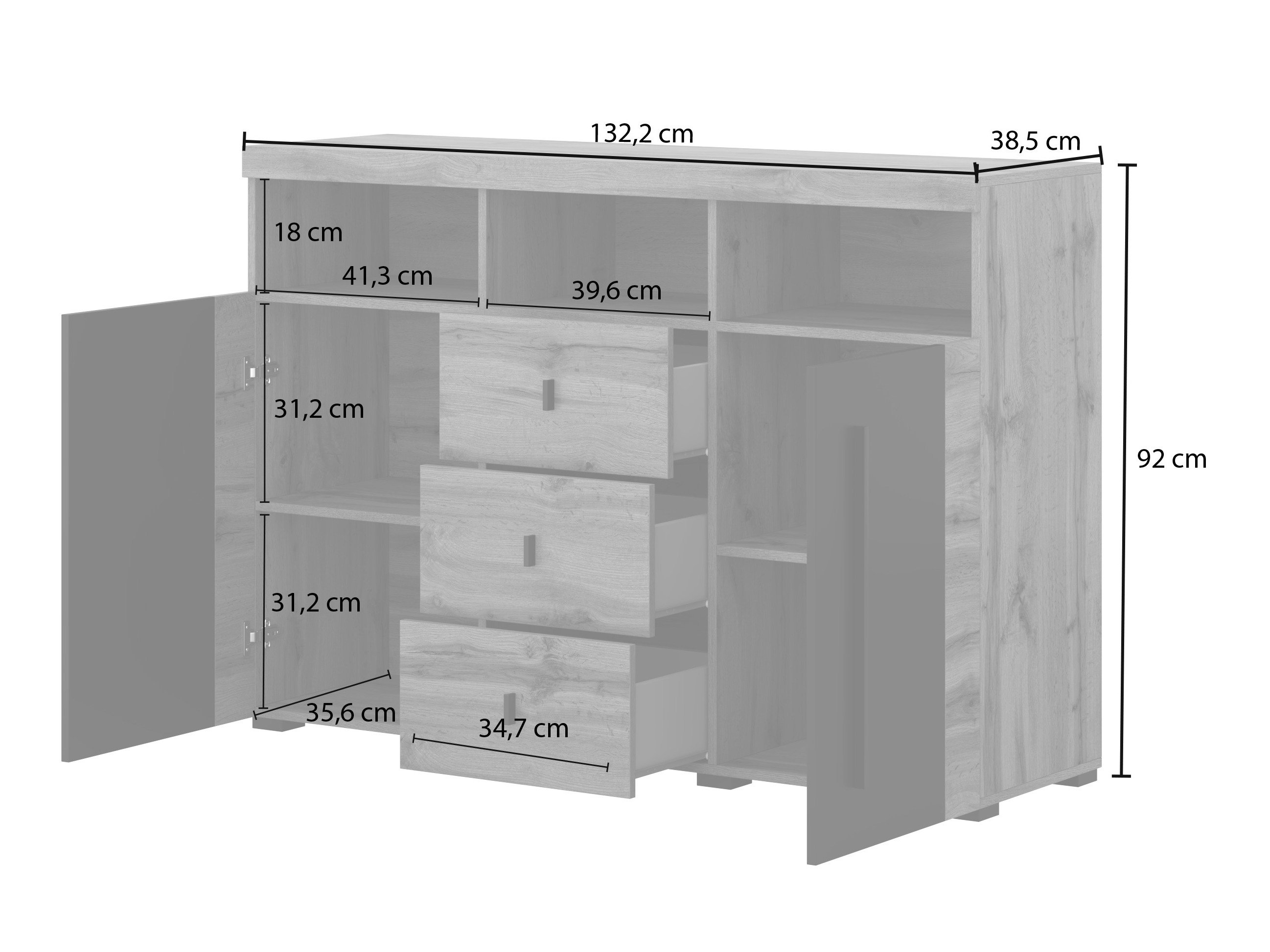 Commode Sorciro 101 (Noir + Chêne wotan)