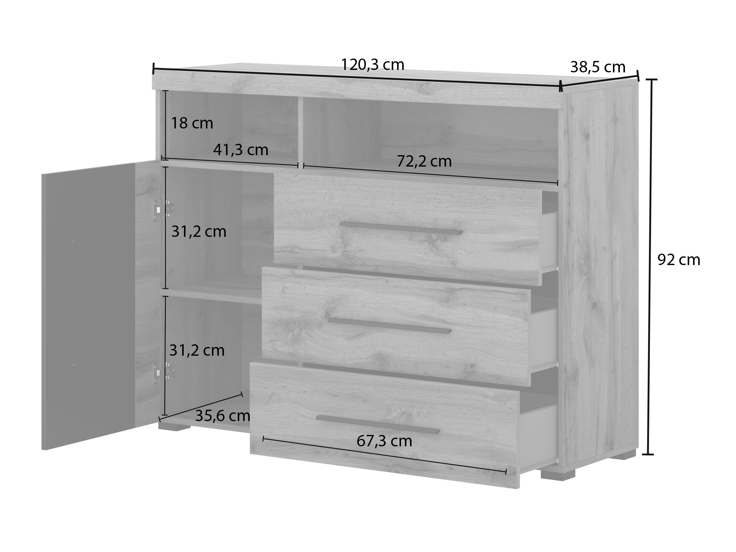 Commode Sorciro 102 (Noir + Chêne wotan)