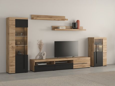 Ensemble de salon Sorciro 103 (Noir + Chêne wotan)