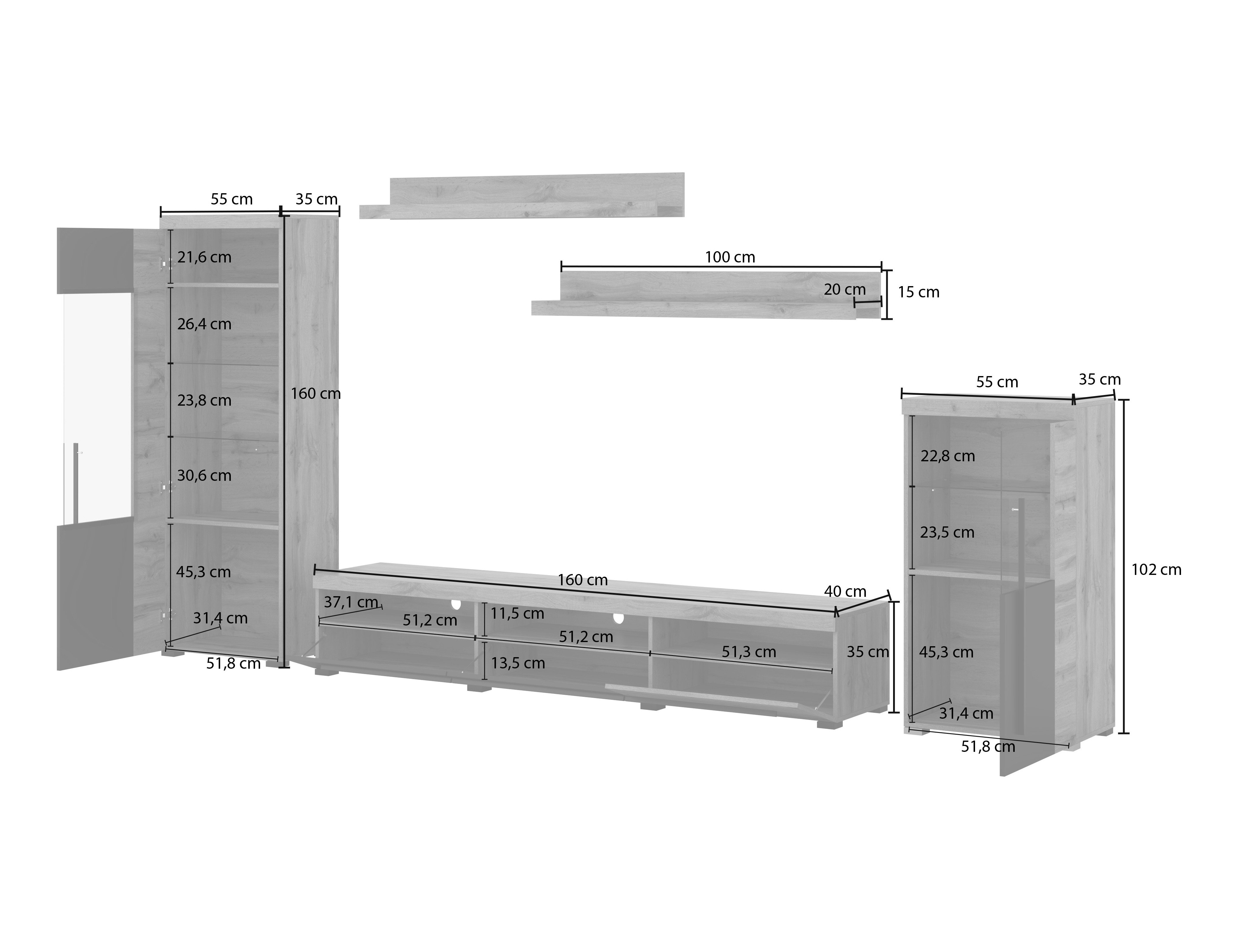 Ensemble de salon Sorciro 103 (Noix + Chêne foncé)