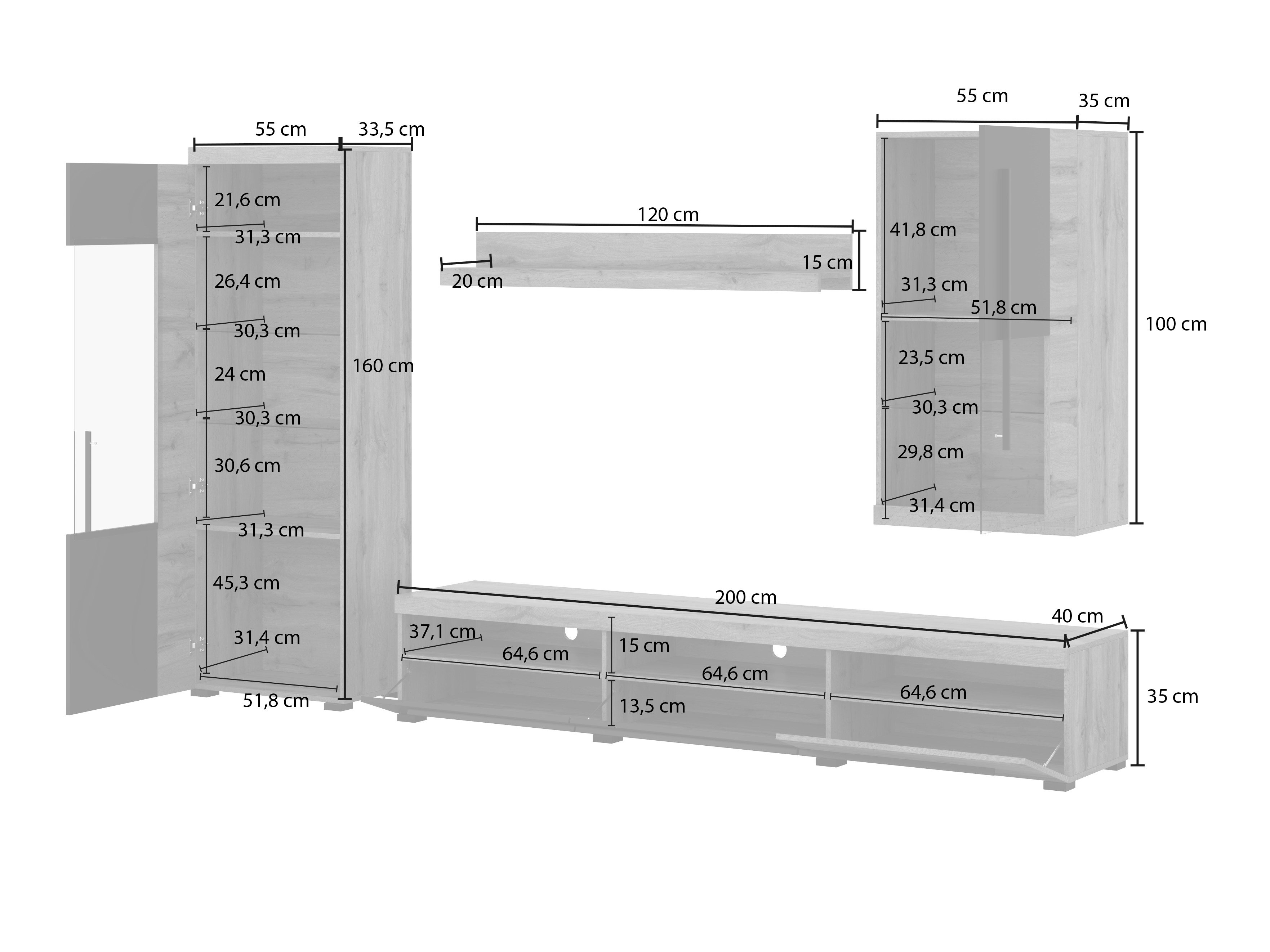 Ensemble de salon Sorciro 105 (Noix + Chêne foncé)