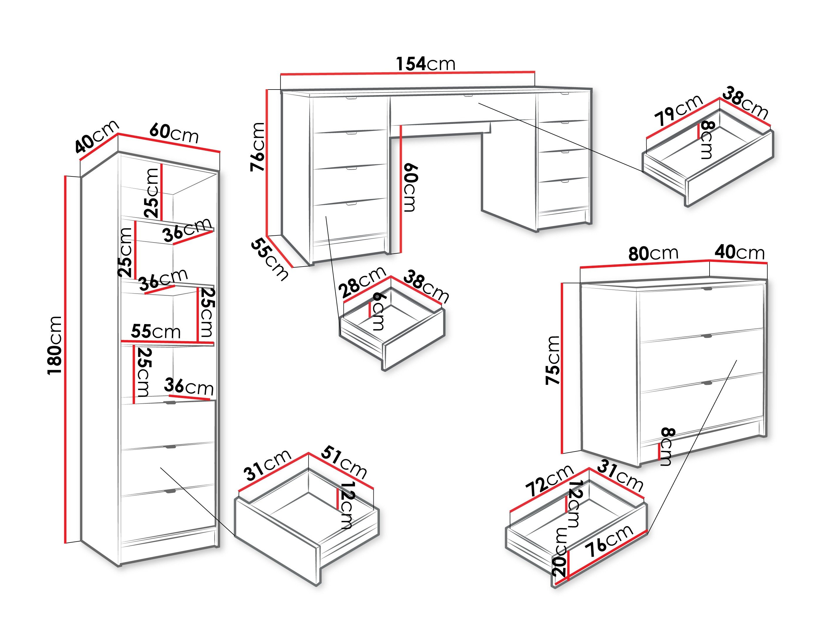 Ensemble de bureau à domicile Comfivo Larmire 121 (Blanc)