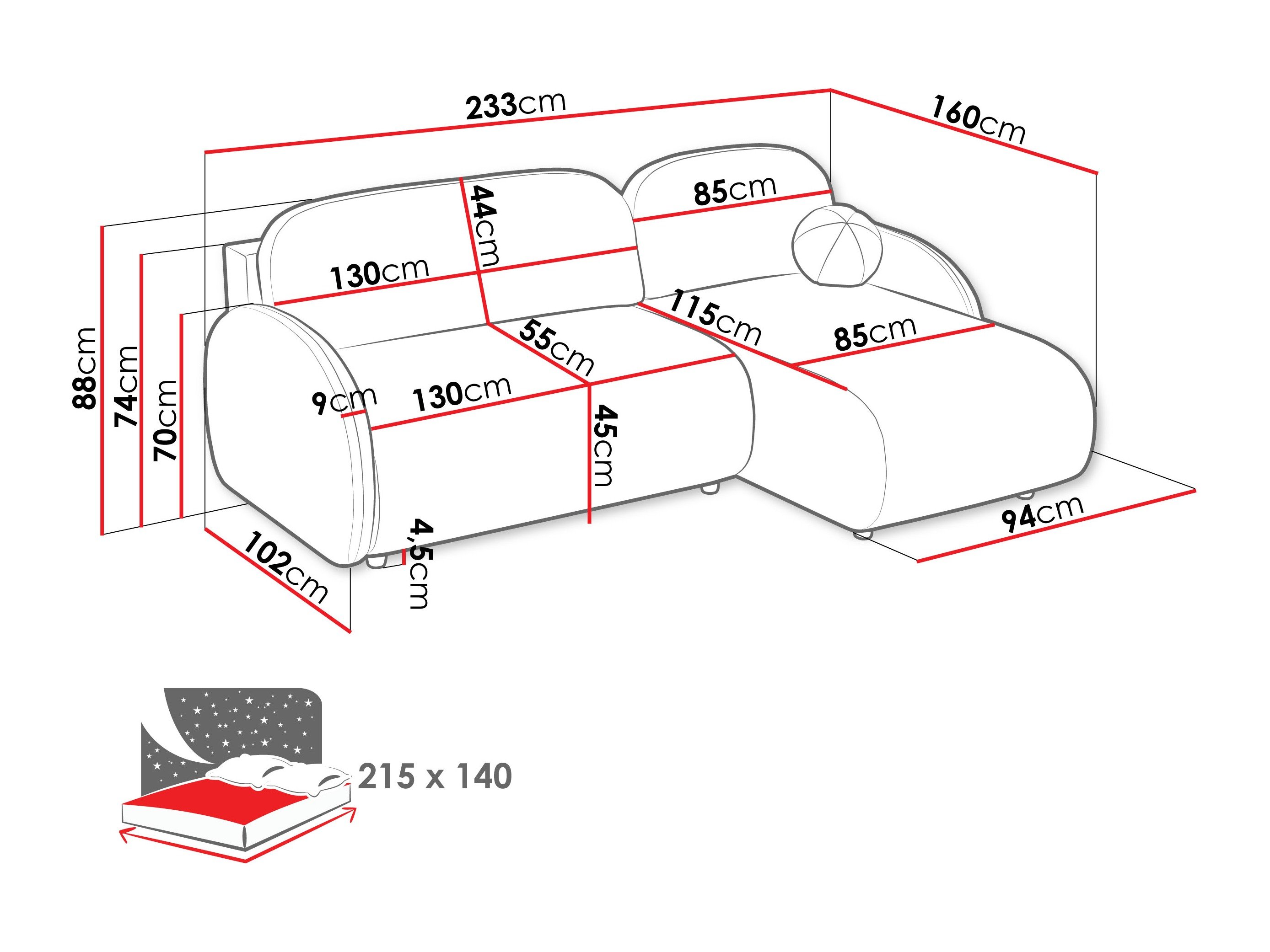 Canapé d'angle Columbus 249 (Sereno 687)