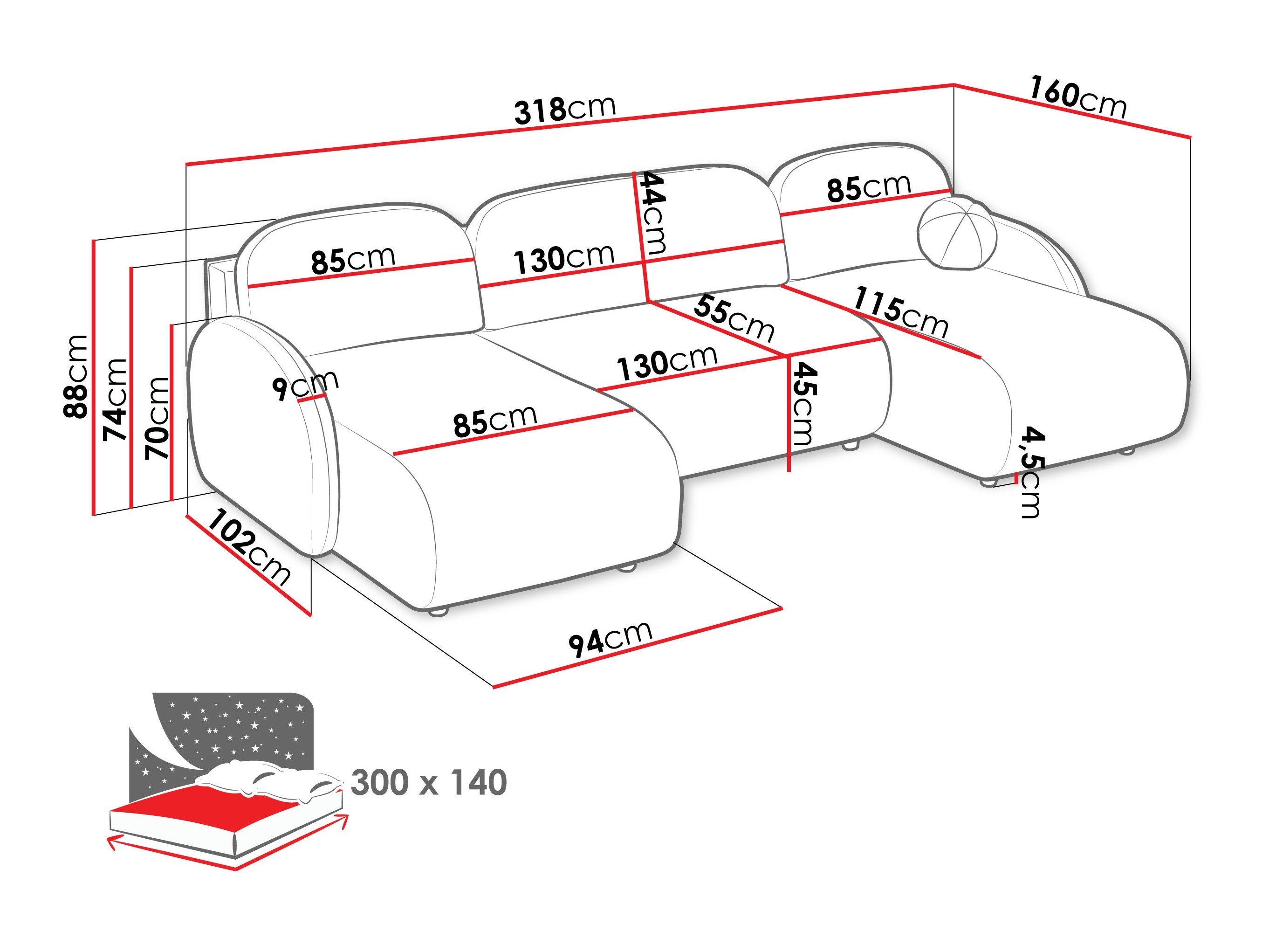 Canapé d'angle Columbus 250 (Sereno 681)