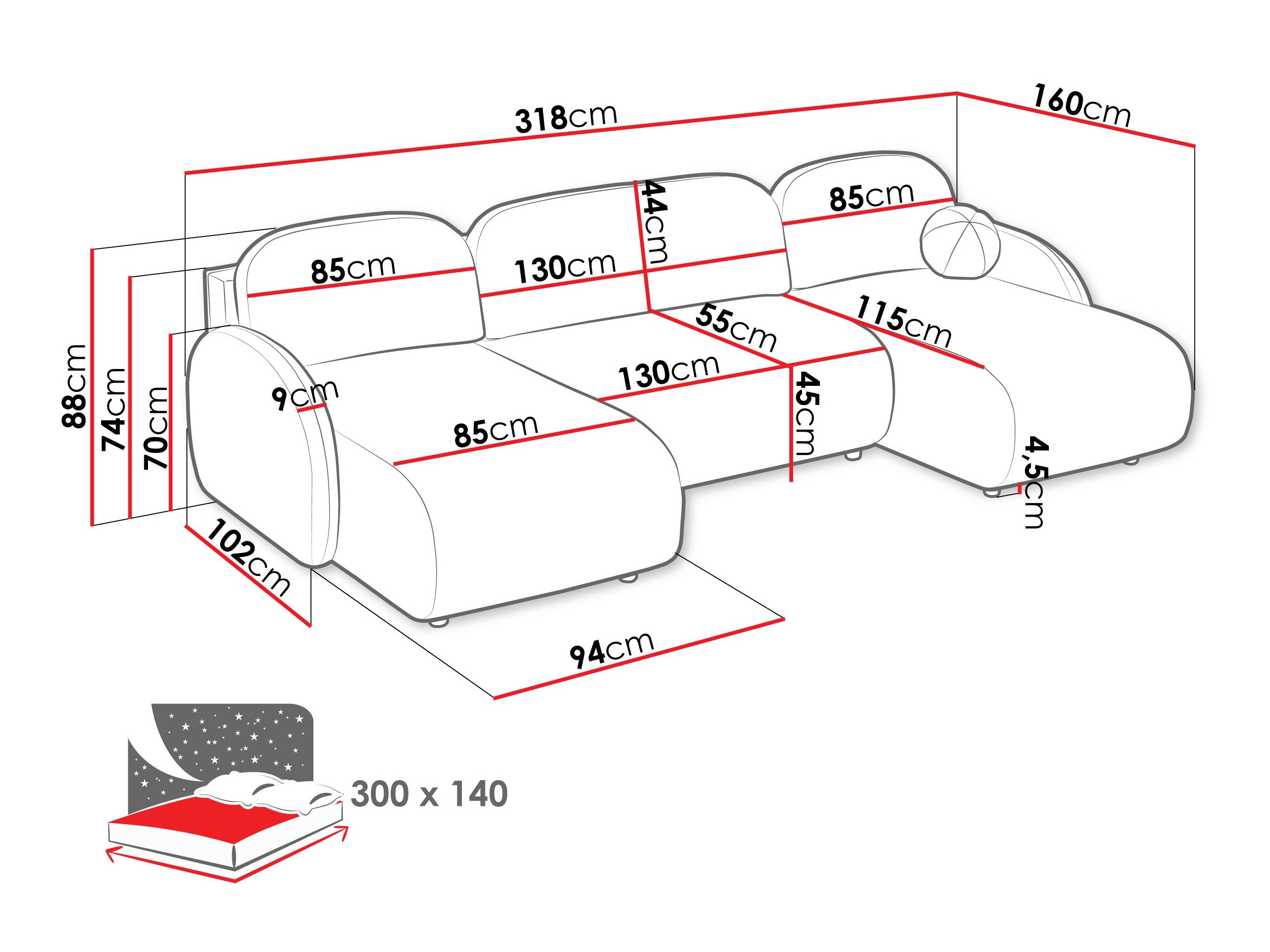 Canapé d'angle Columbus 250 (Sereno 682)