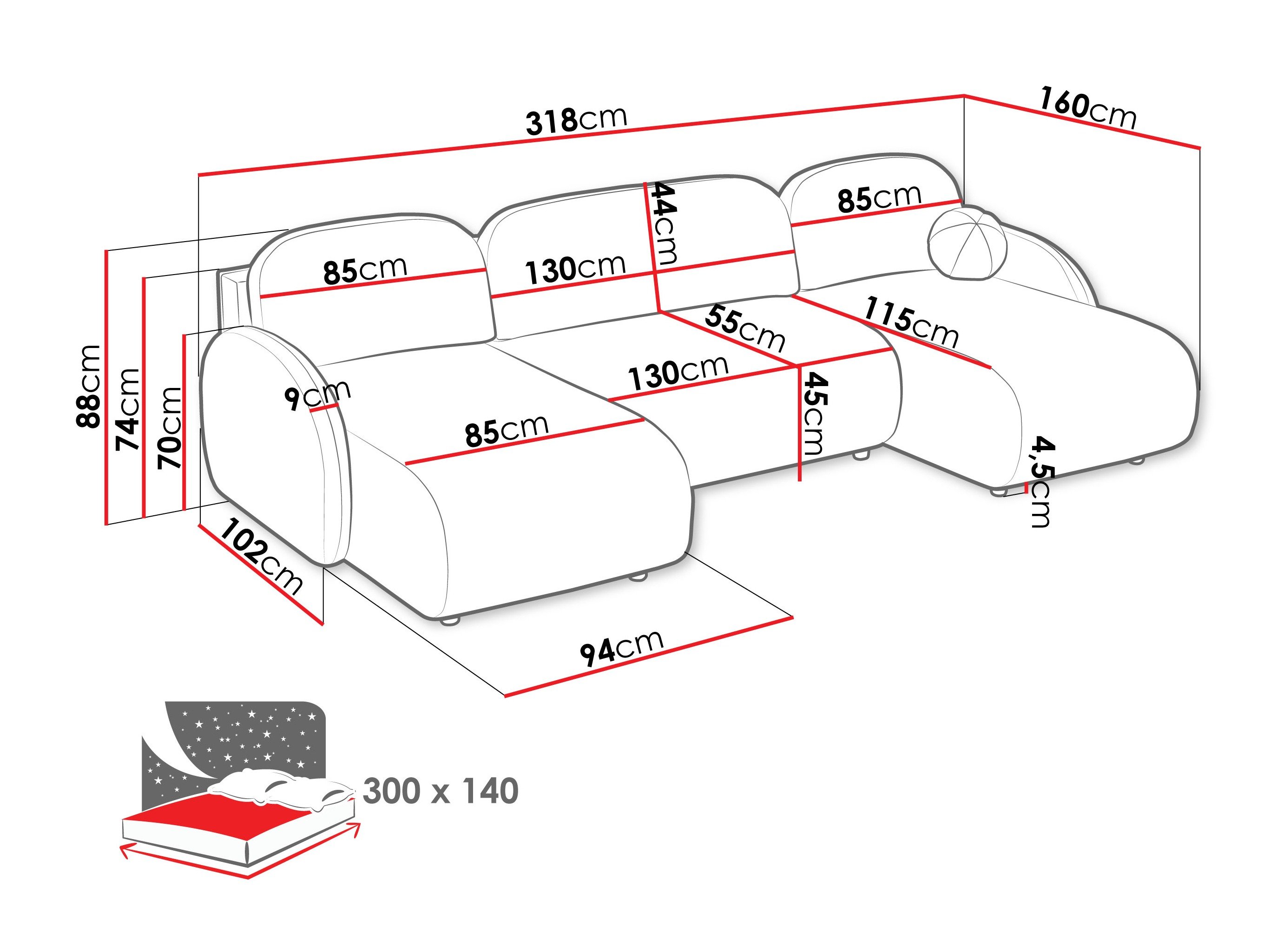 Canapé d'angle Columbus 250 (Sereno 686)