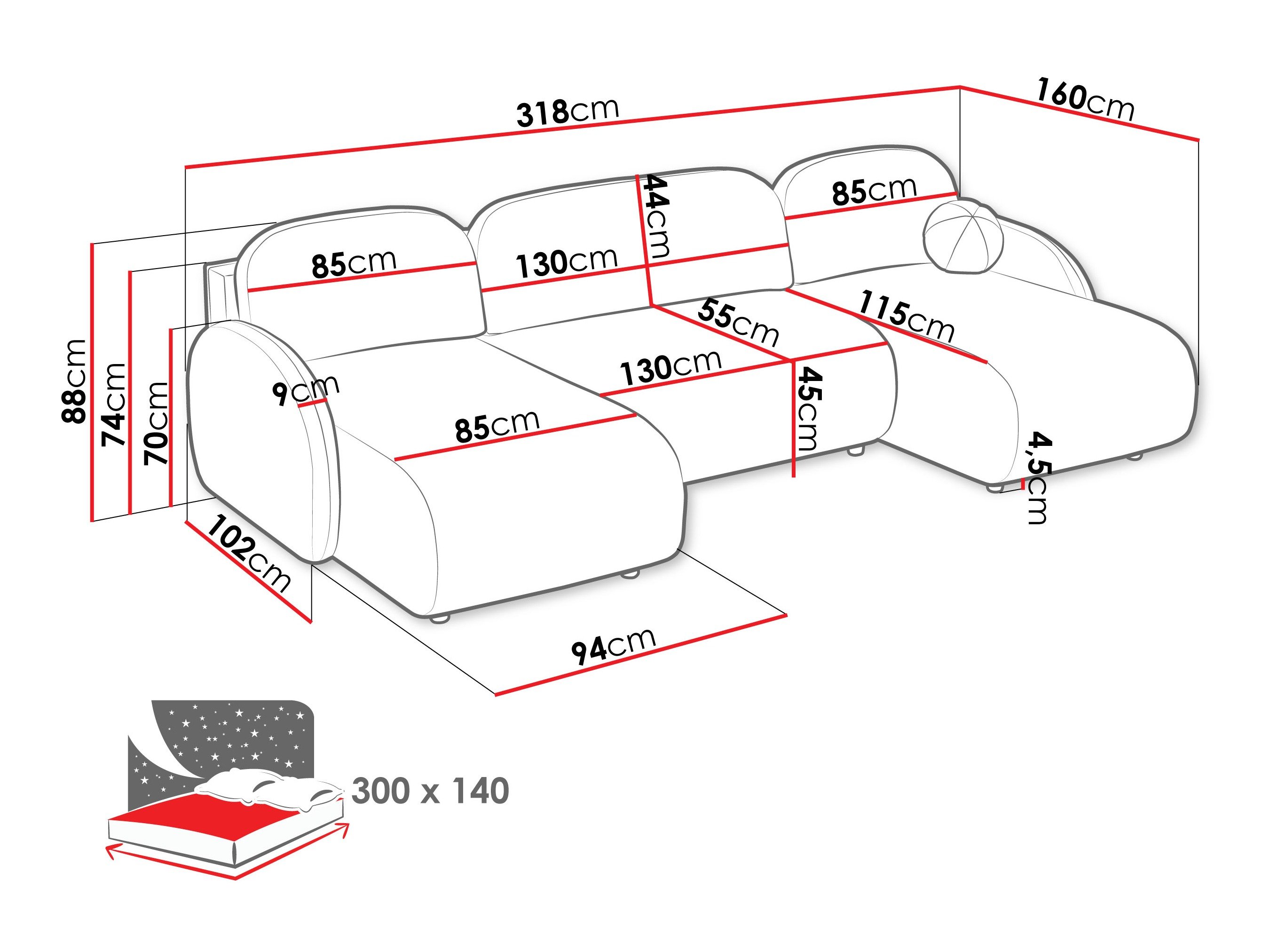 Canapé d'angle Columbus 250 (Sereno 689)