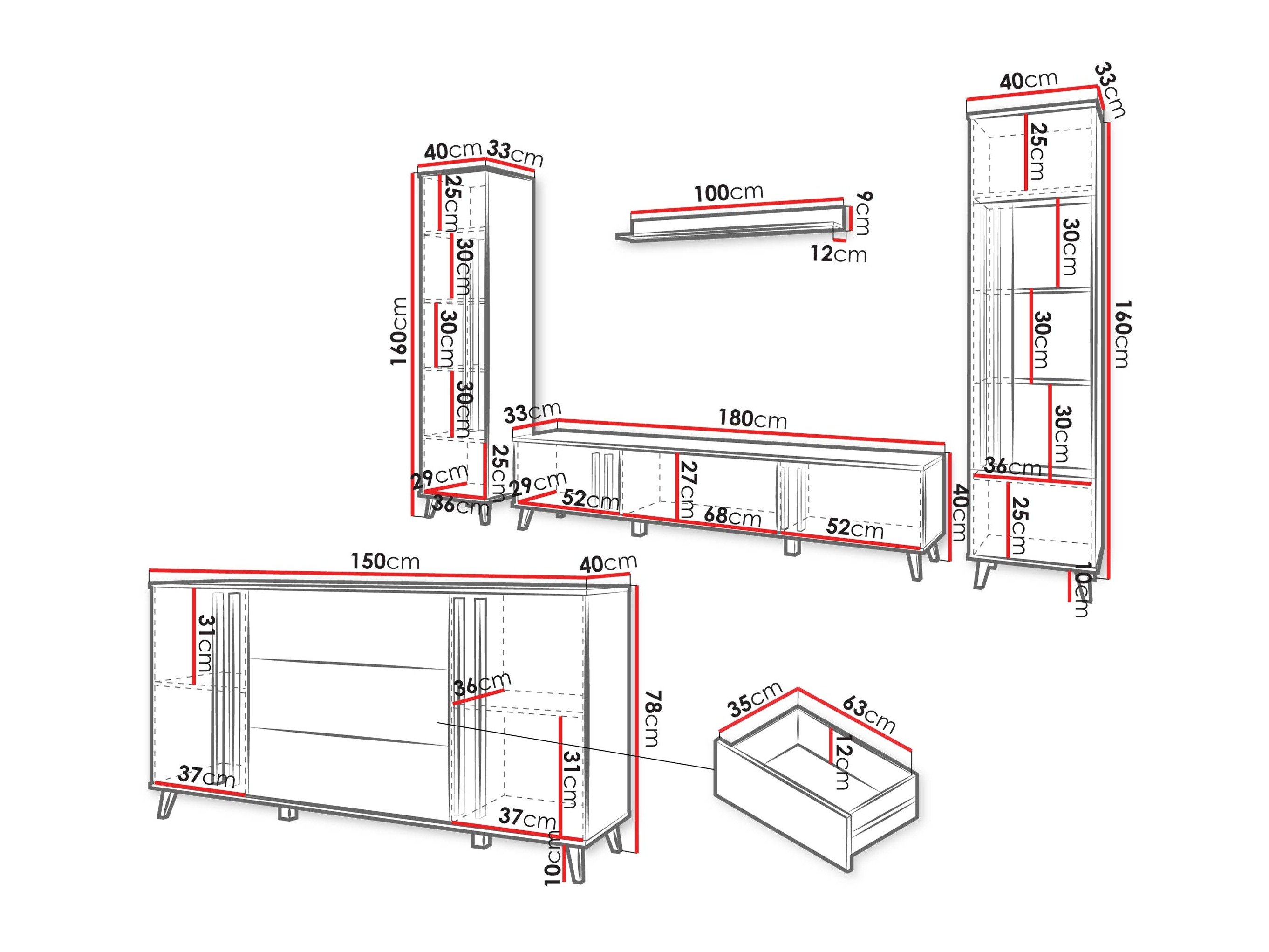 Ensemble de salon Facetor IV (Chêne Artisan + Graphite)