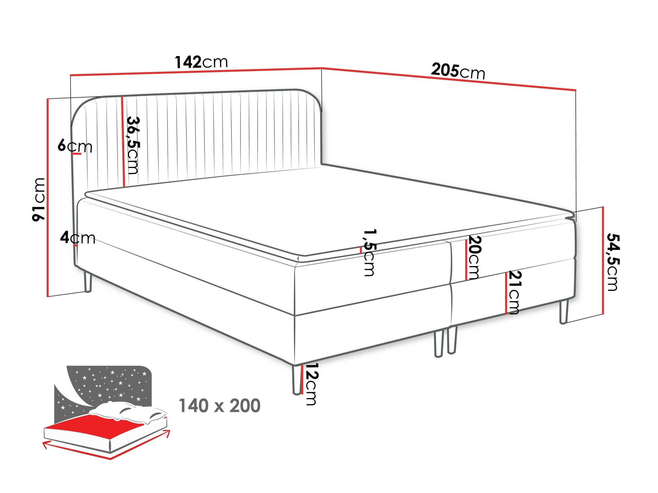Lit boxspring Rivus (Coral 35)