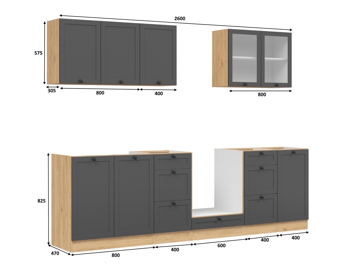 Cuisine complète modulaire Classic Grey Oak 118