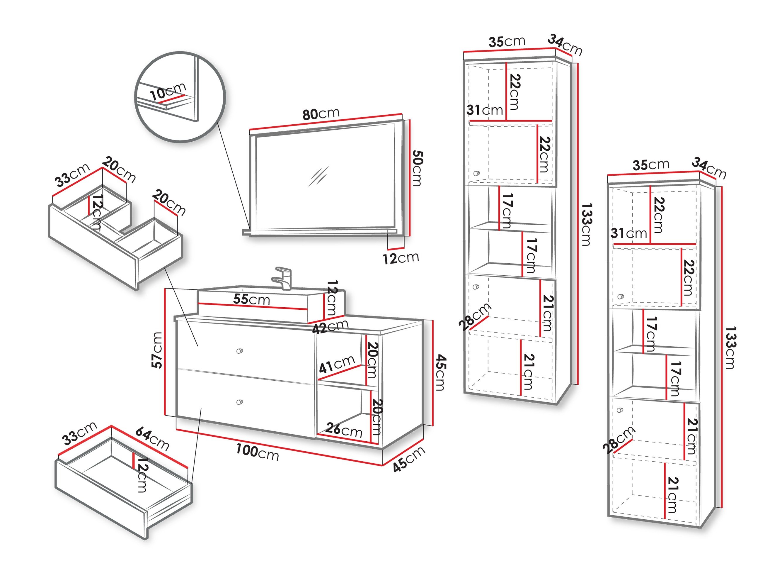 Ensemble de salle de bain Ophruvi 102 (Cachemire + Chêne)