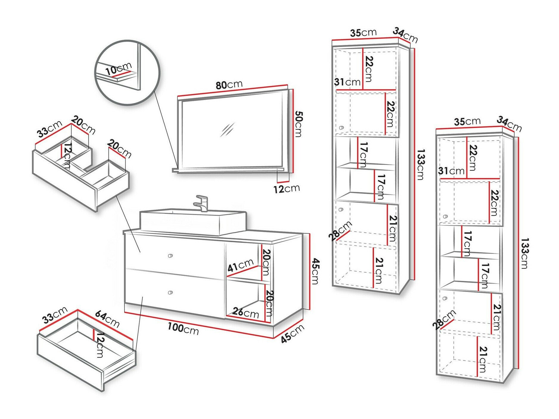 Ensemble de salle de bain Ophruvi 102 (Cachemire + Chêne)