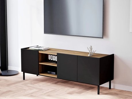 Meuble TV Veldome 102 (Noir + Brun clair)