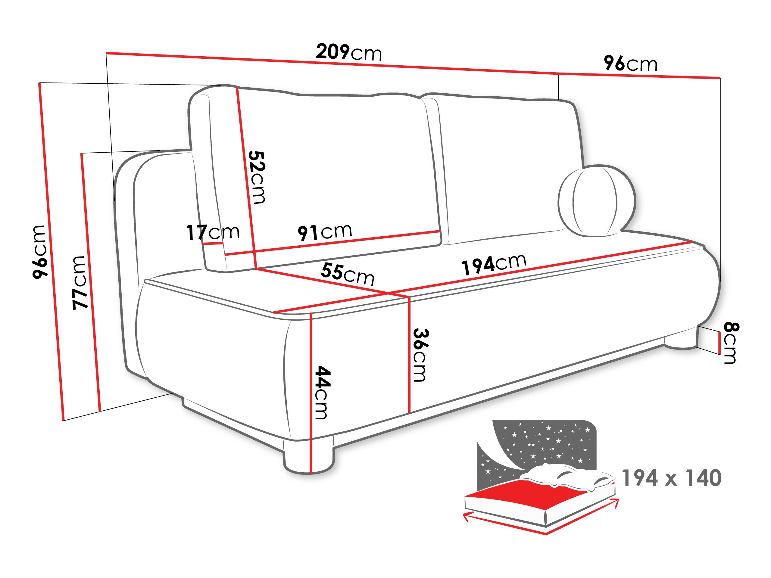 Canapé convertible TrendyNest 116 (Coral 15)