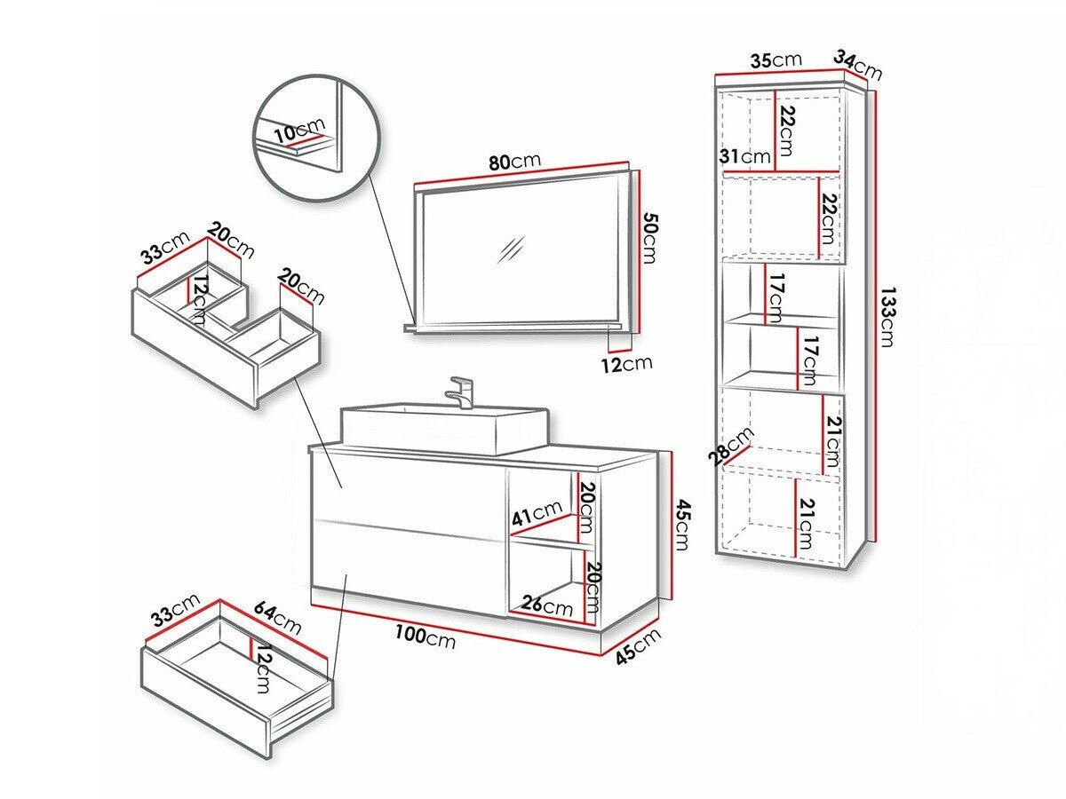Ensemble de salle de bain Ophruvi 104 (Cachemire + Chêne)