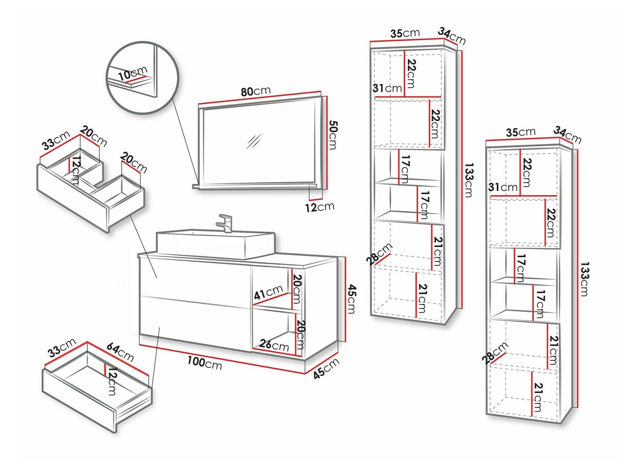 Ensemble de salle de bain Ophruvi 105 (Cachemire + Chêne)