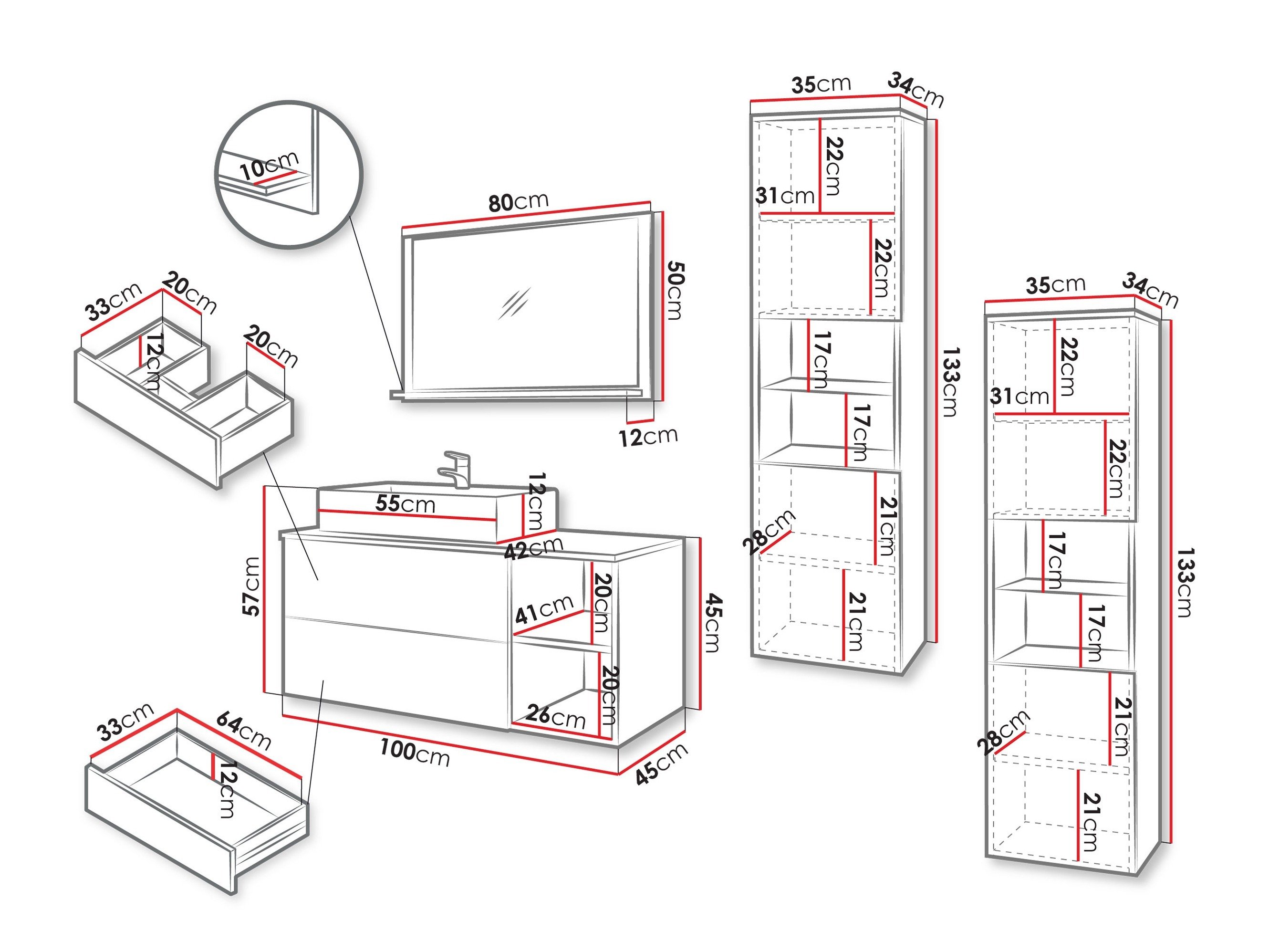 Ensemble de salle de bain Ophruvi 105 (Cachemire + Chêne)