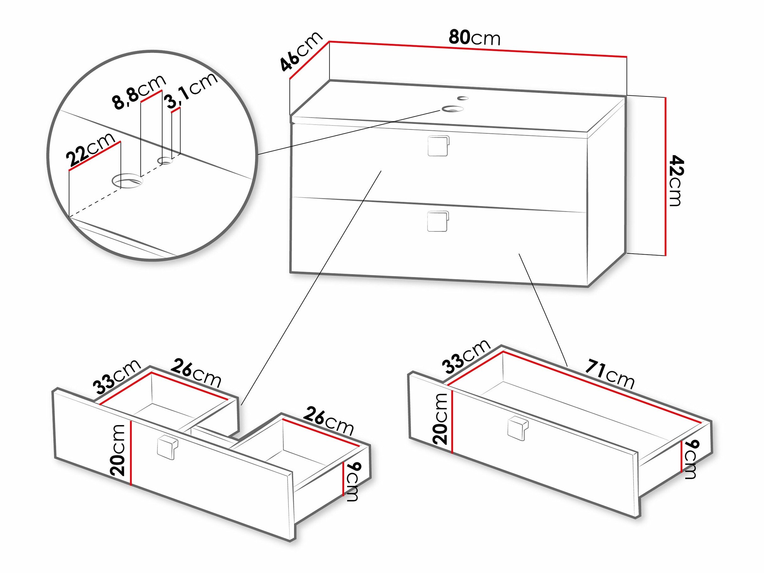 Armoire de salle de bains murale pour lavabo Panium (Brun clair)