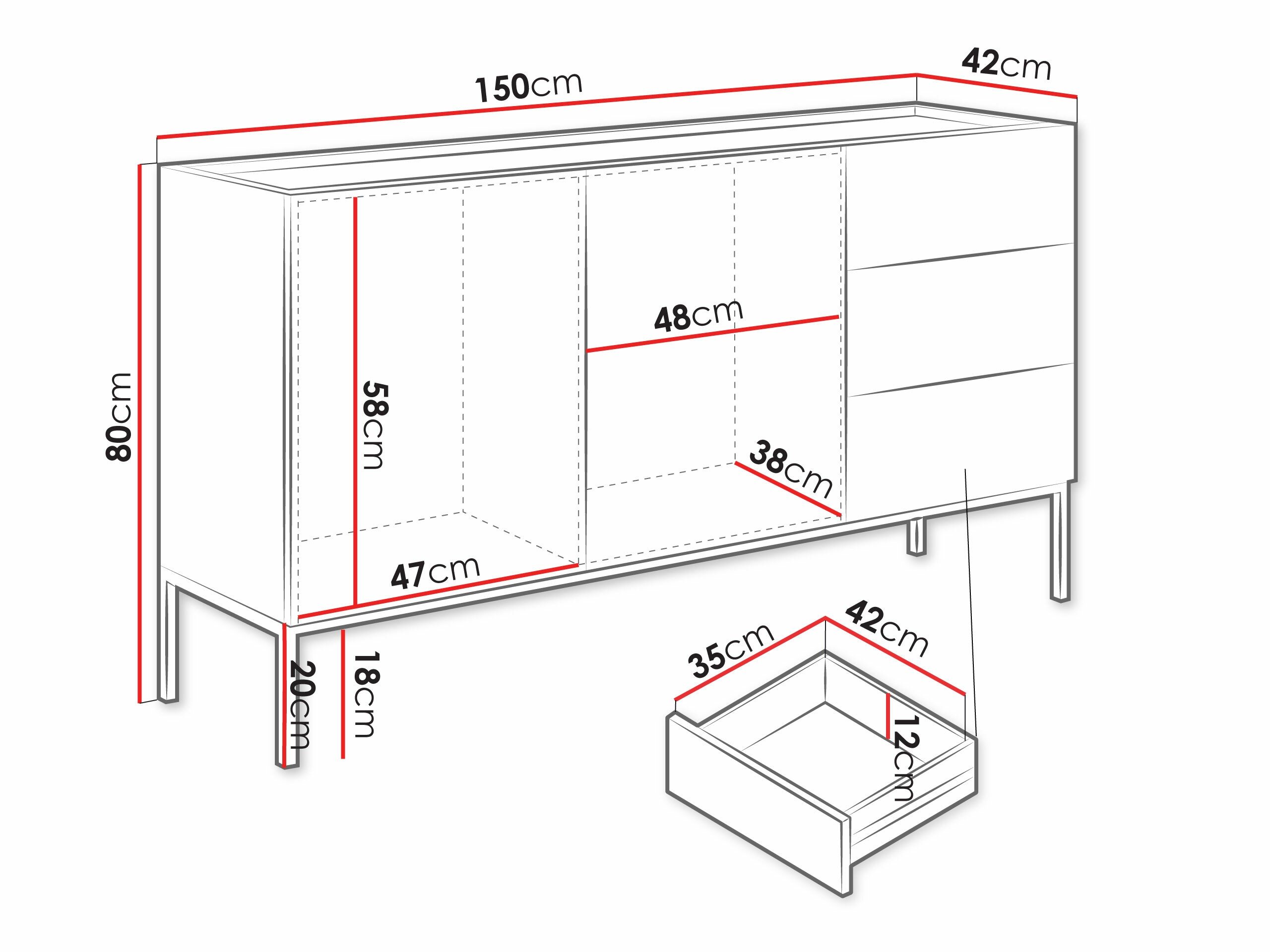 Commode Lunole 114 (Chêne Artisan + Noir)