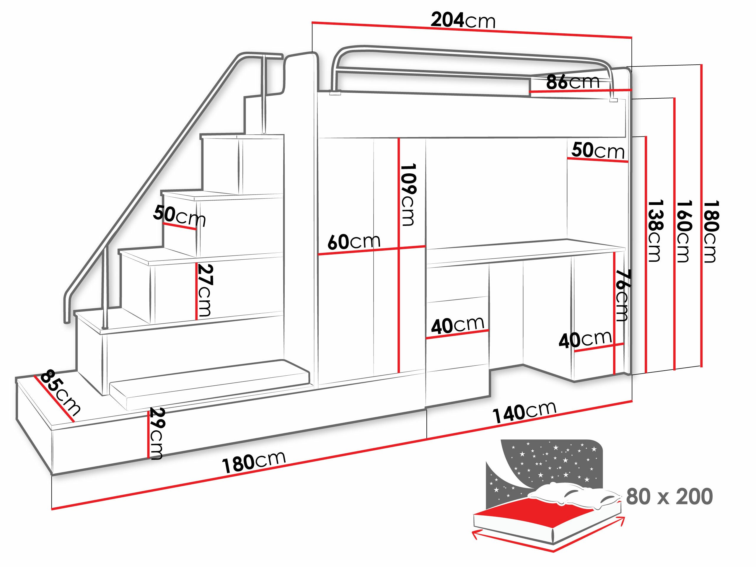 Chambre enfant complète Campus I (Blanc + Blanc brillant + Gris brillant)