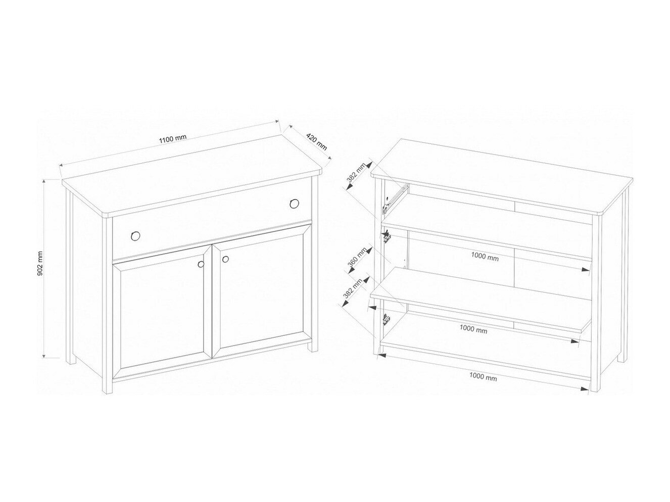 Commode Romelbo 150 (Blanc + Chêne)