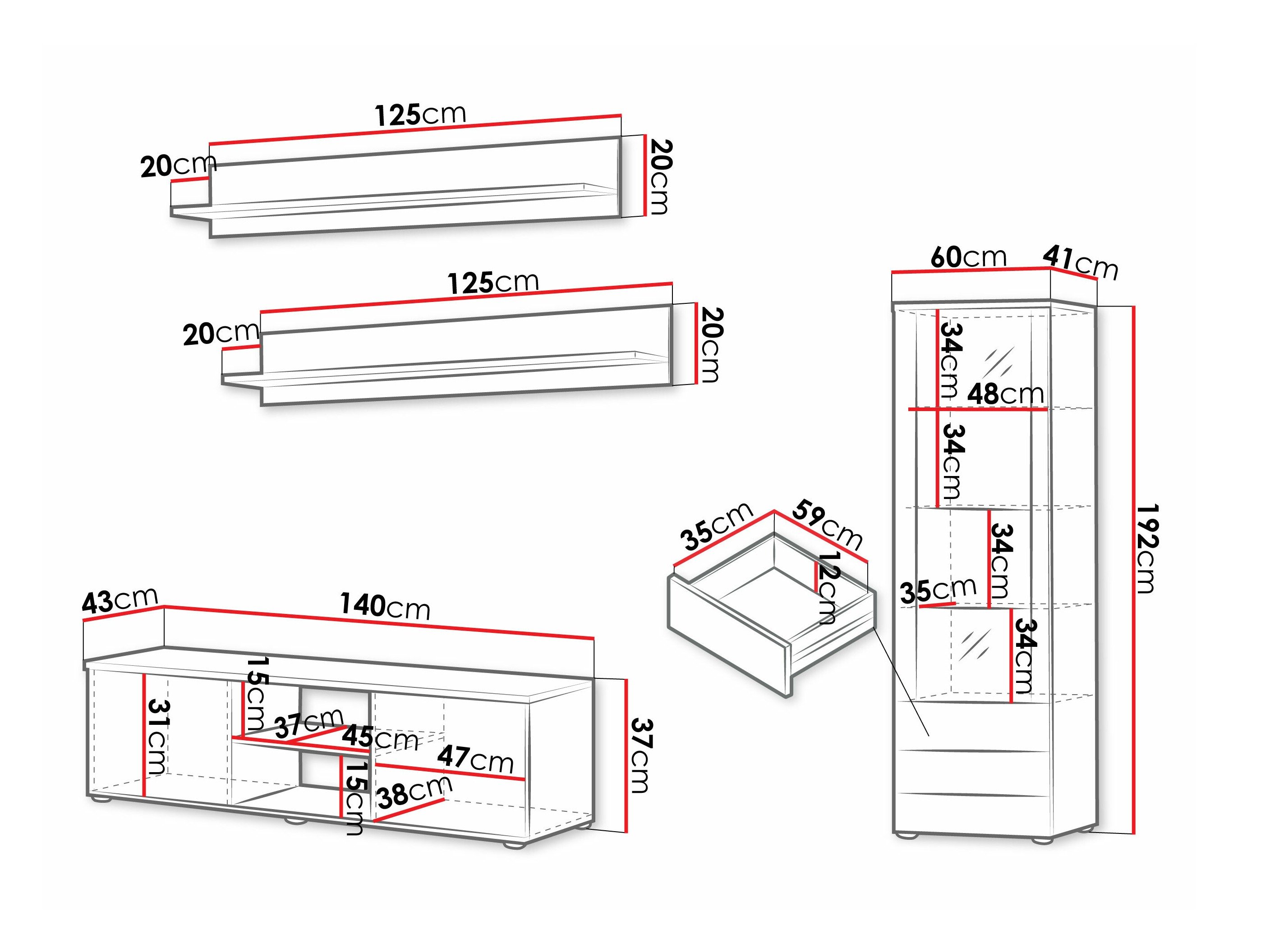 Ensemble de salon Tornola 110 (Blanc + Blanc brillant)